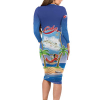 Cuba Long Sleeve Bodycon Dress Funny Macaw Decorative Map
