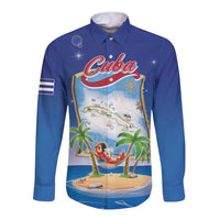 Cuba Long Sleeve Button Shirt Funny Macaw Decorative Map