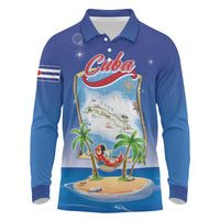 Cuba Long Sleeve Polo Shirt Funny Macaw Decorative Map