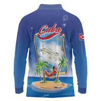 Cuba Long Sleeve Polo Shirt Funny Macaw Decorative Map