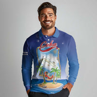 Cuba Long Sleeve Polo Shirt Funny Macaw Decorative Map