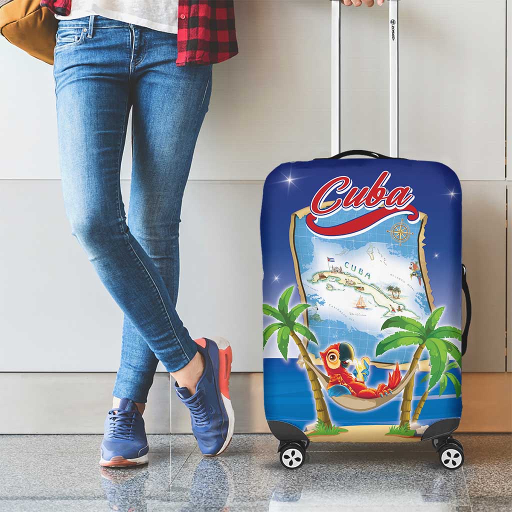Cuba Luggage Cover Funny Macaw Decorative Map