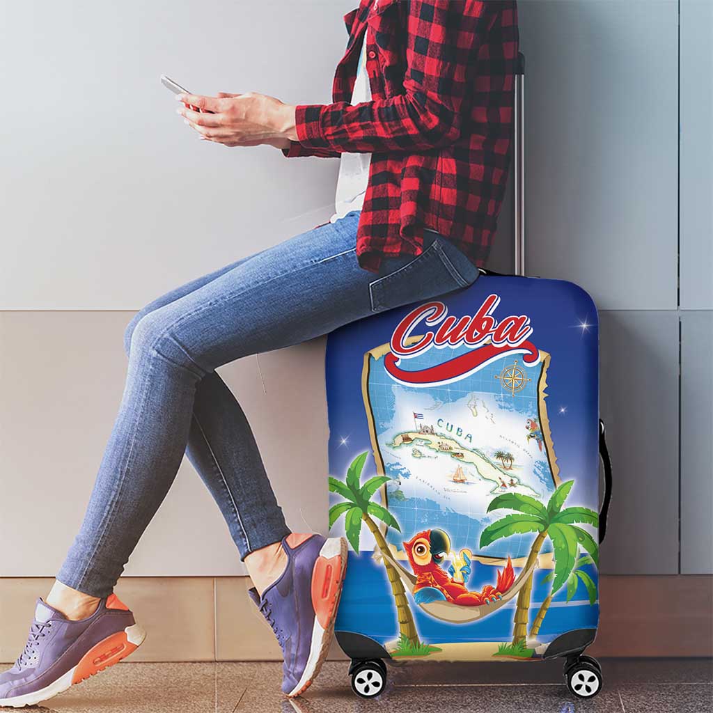 Cuba Luggage Cover Funny Macaw Decorative Map