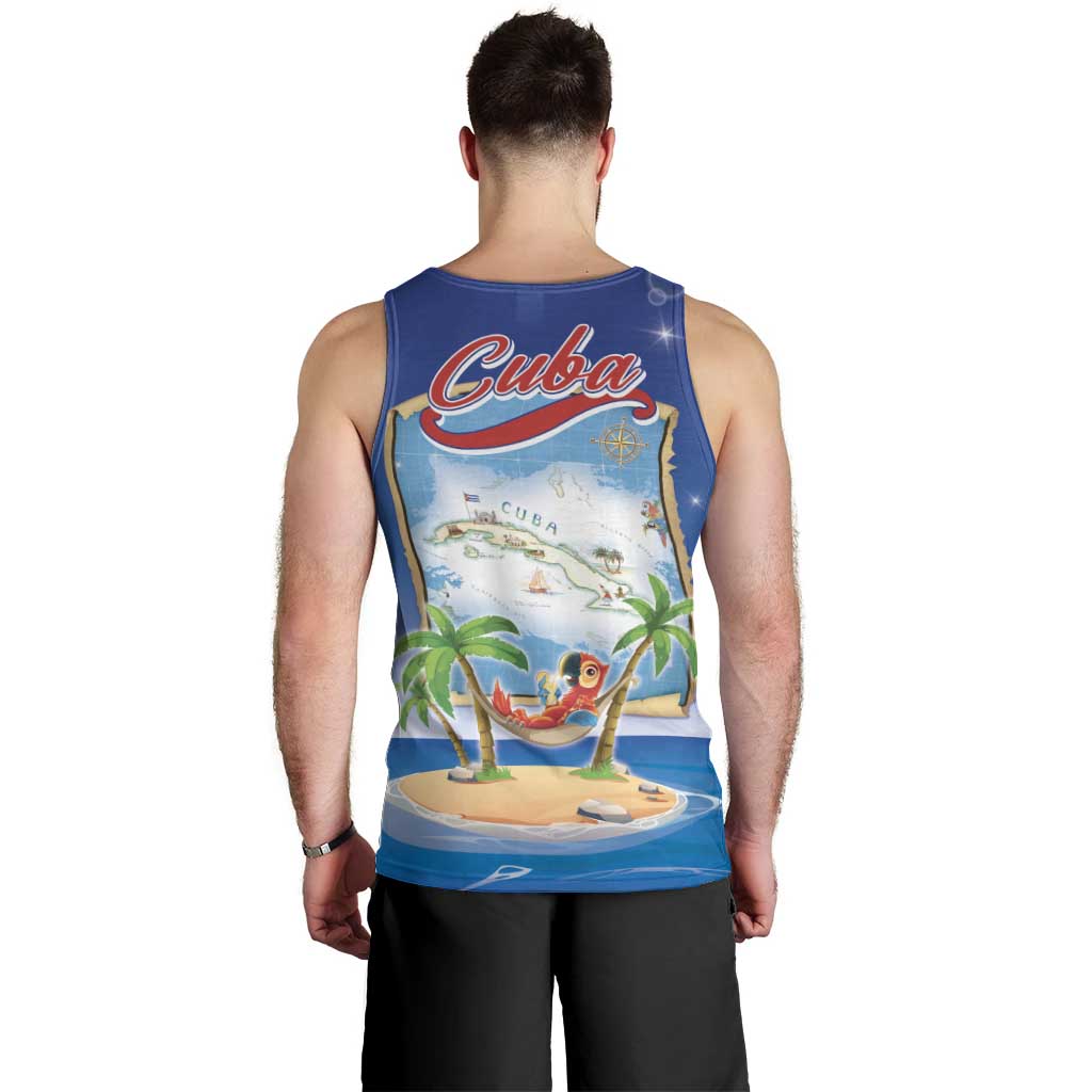 Cuba Men Tank Top Funny Macaw Decorative Map