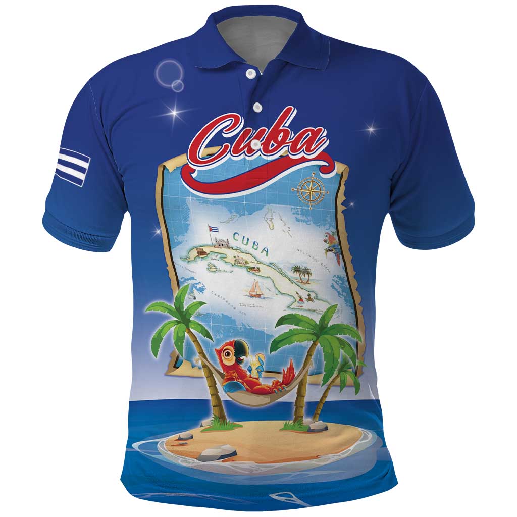 Cuba Polo Shirt Funny Macaw Decorative Map