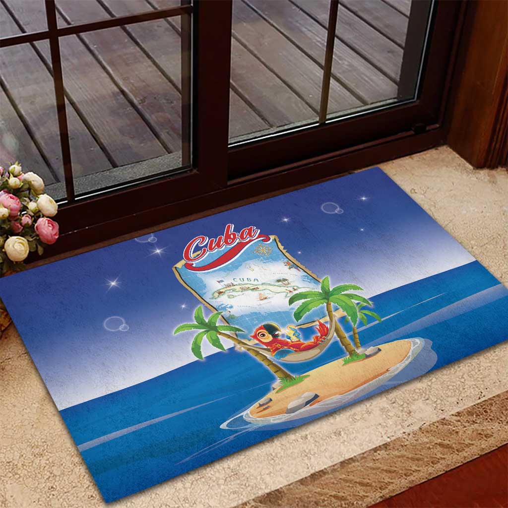 Cuba Rubber Doormat Funny Macaw Decorative Map