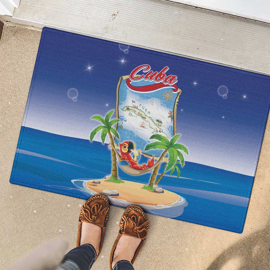 Cuba Rubber Doormat Funny Macaw Decorative Map