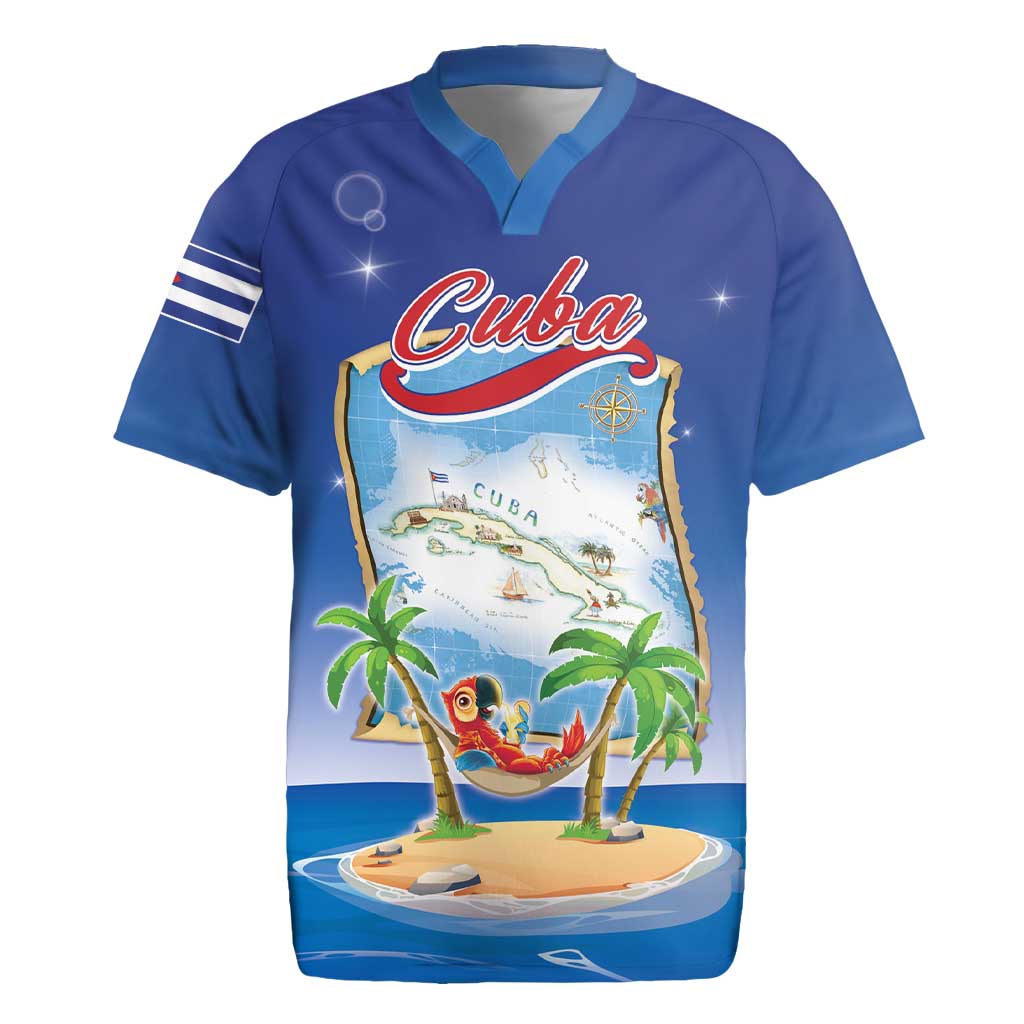 Cuba Rugby Jersey Funny Macaw Decorative Map