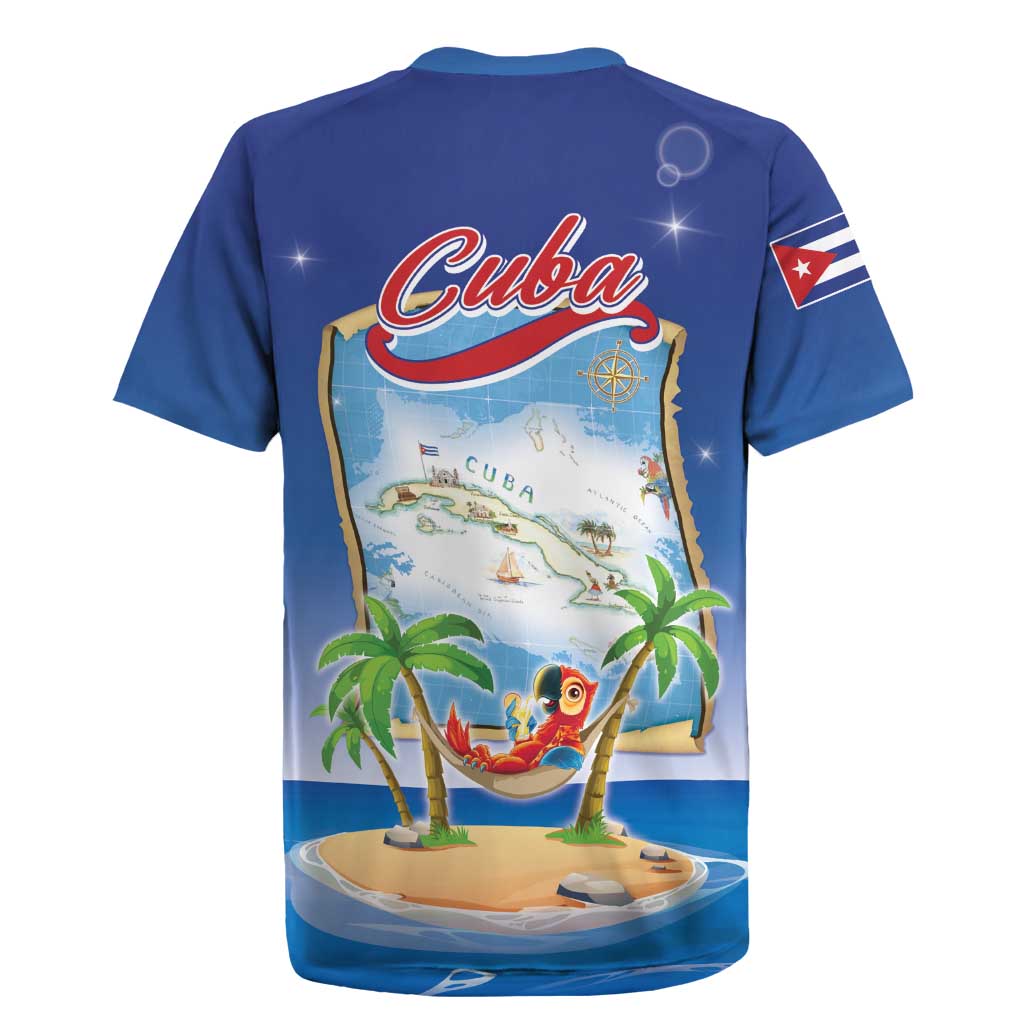 Cuba Rugby Jersey Funny Macaw Decorative Map