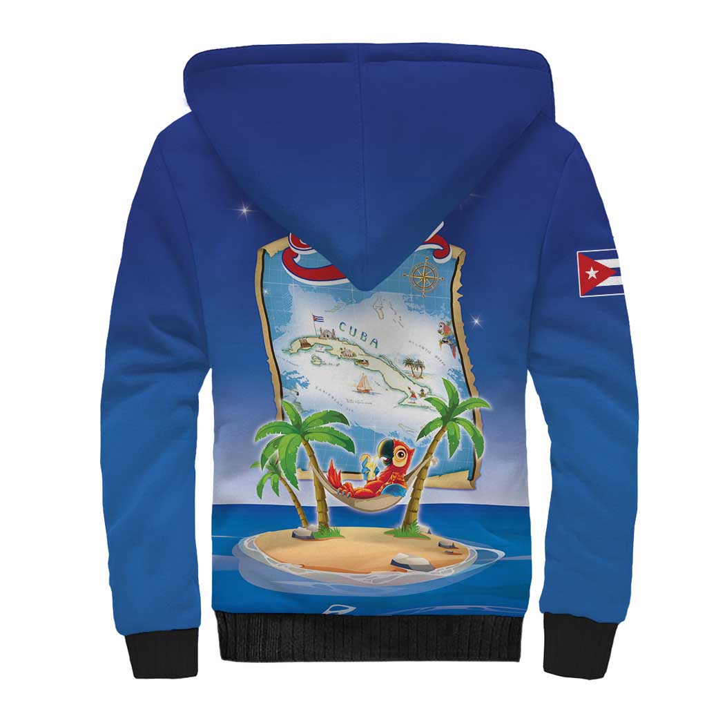 Cuba Sherpa Hoodie Funny Macaw Decorative Map