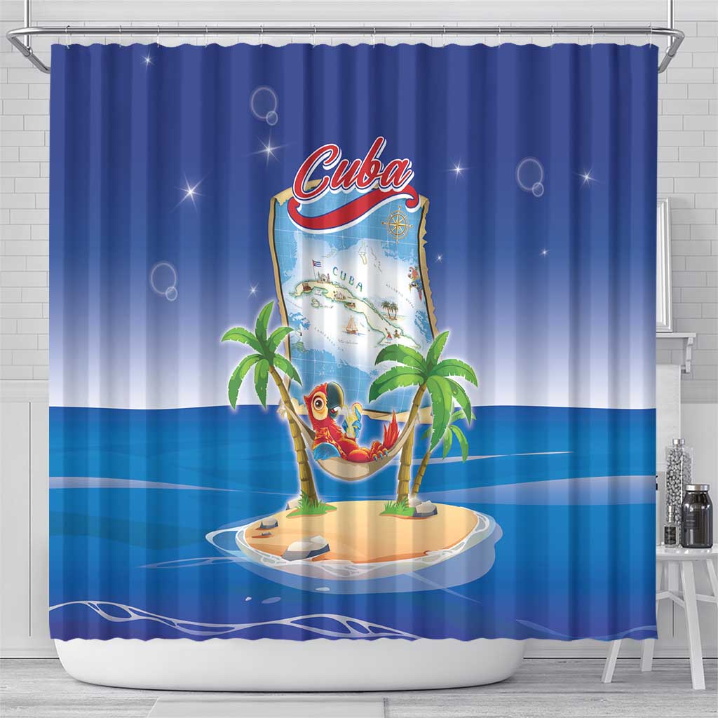 Cuba Shower Curtain Funny Macaw Decorative Map