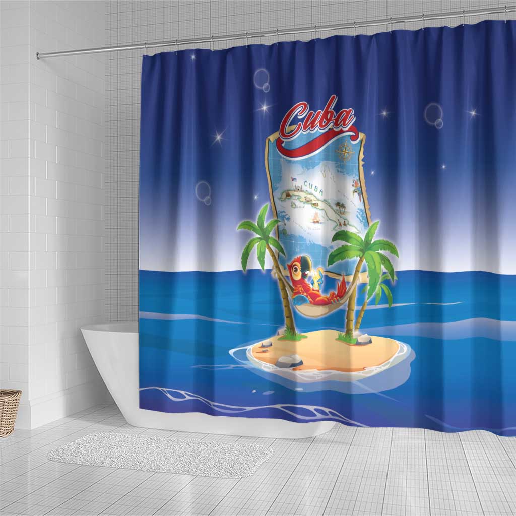 Cuba Shower Curtain Funny Macaw Decorative Map