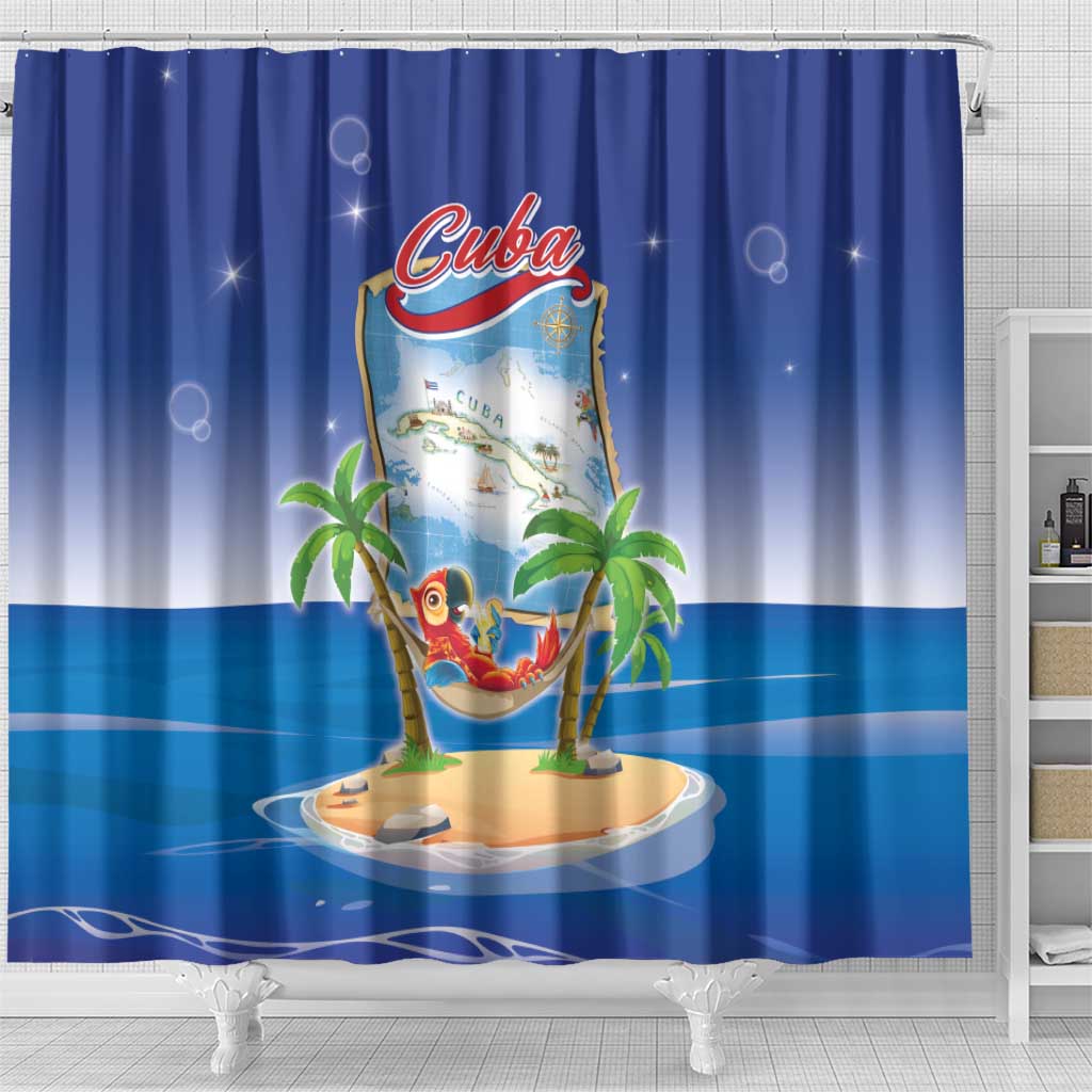 Cuba Shower Curtain Funny Macaw Decorative Map