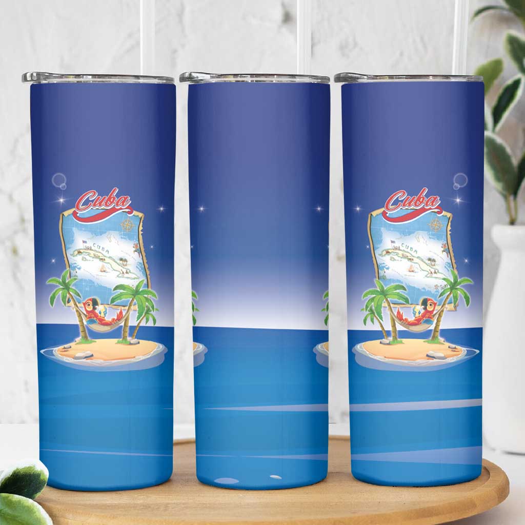 Cuba Skinny Tumbler Funny Macaw Decorative Map
