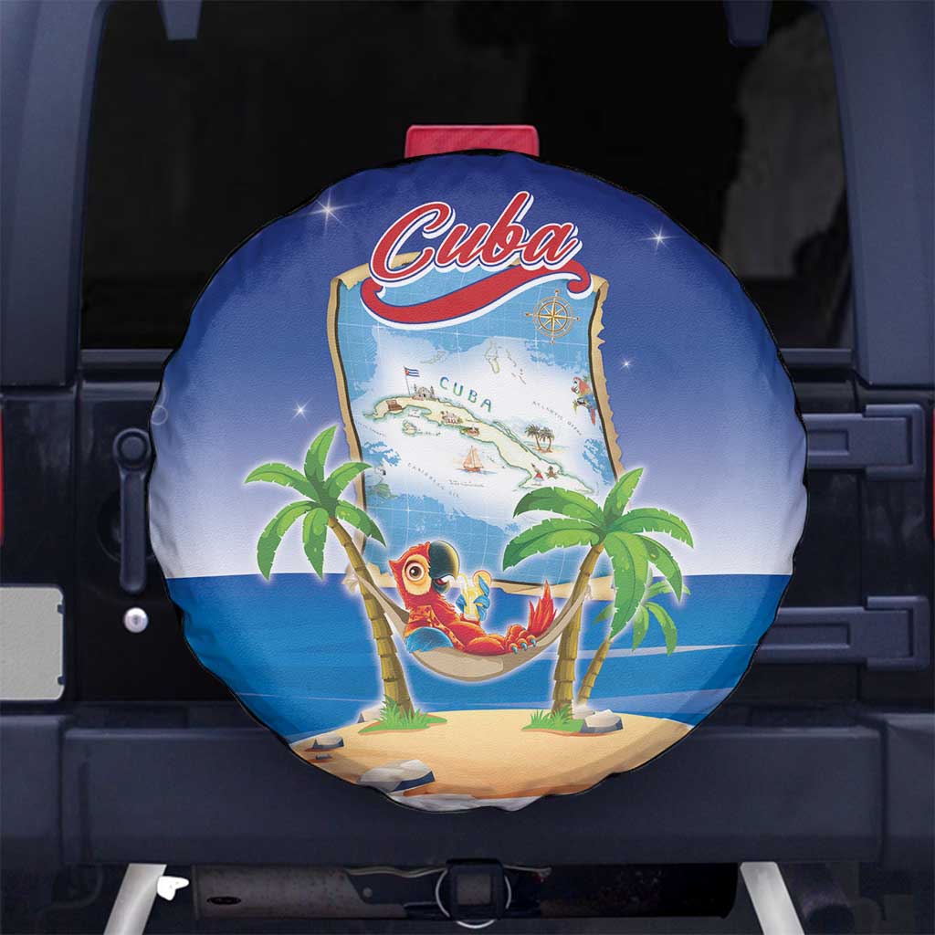 Cuba Spare Tire Cover Funny Macaw Decorative Map