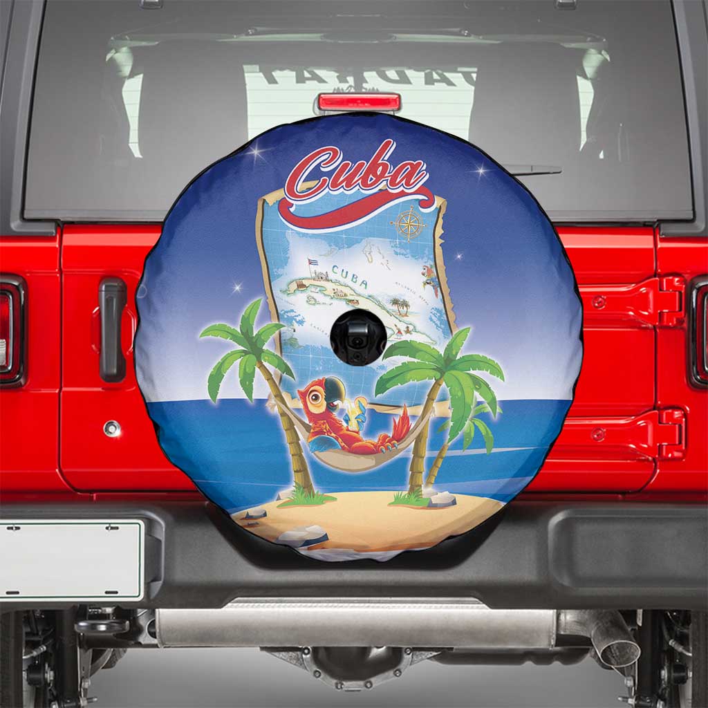 Cuba Spare Tire Cover Funny Macaw Decorative Map