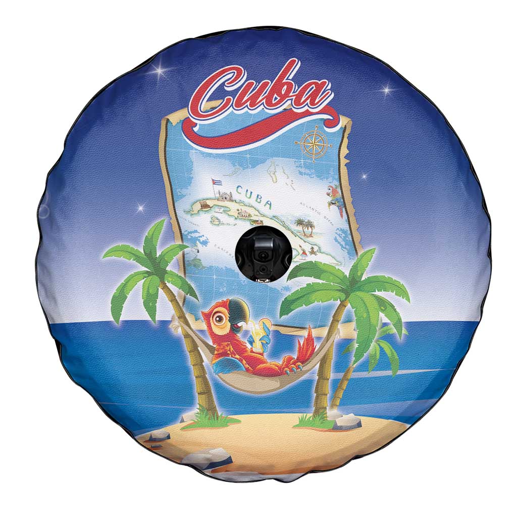 Cuba Spare Tire Cover Funny Macaw Decorative Map