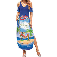 Cuba Summer Maxi Dress Funny Macaw Decorative Map