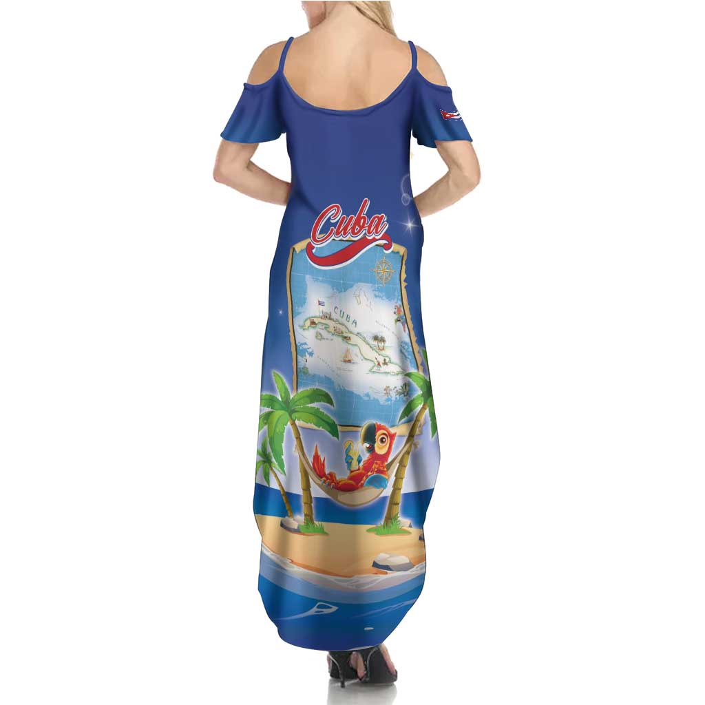 Cuba Summer Maxi Dress Funny Macaw Decorative Map