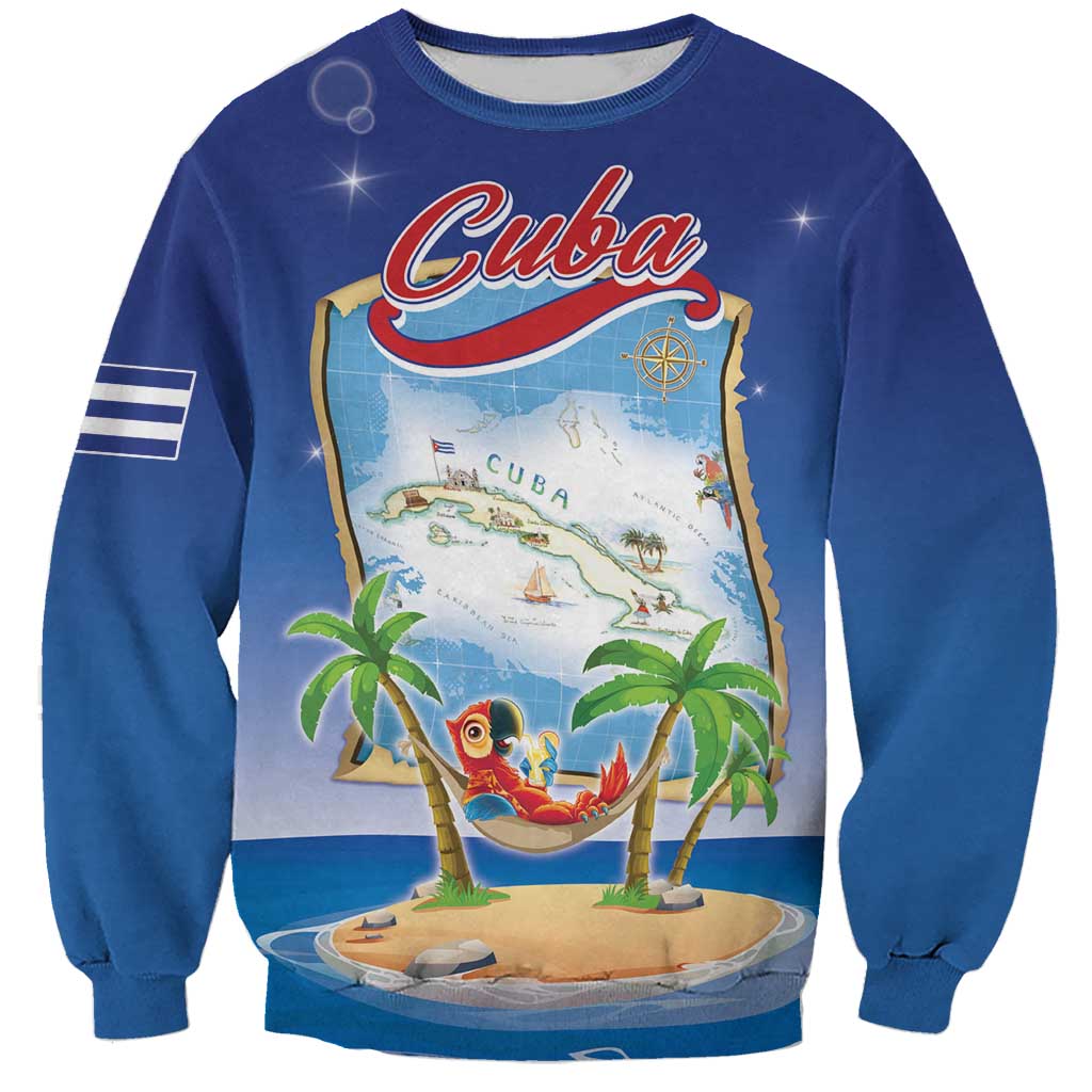 Cuba Sweatshirt Funny Macaw Decorative Map