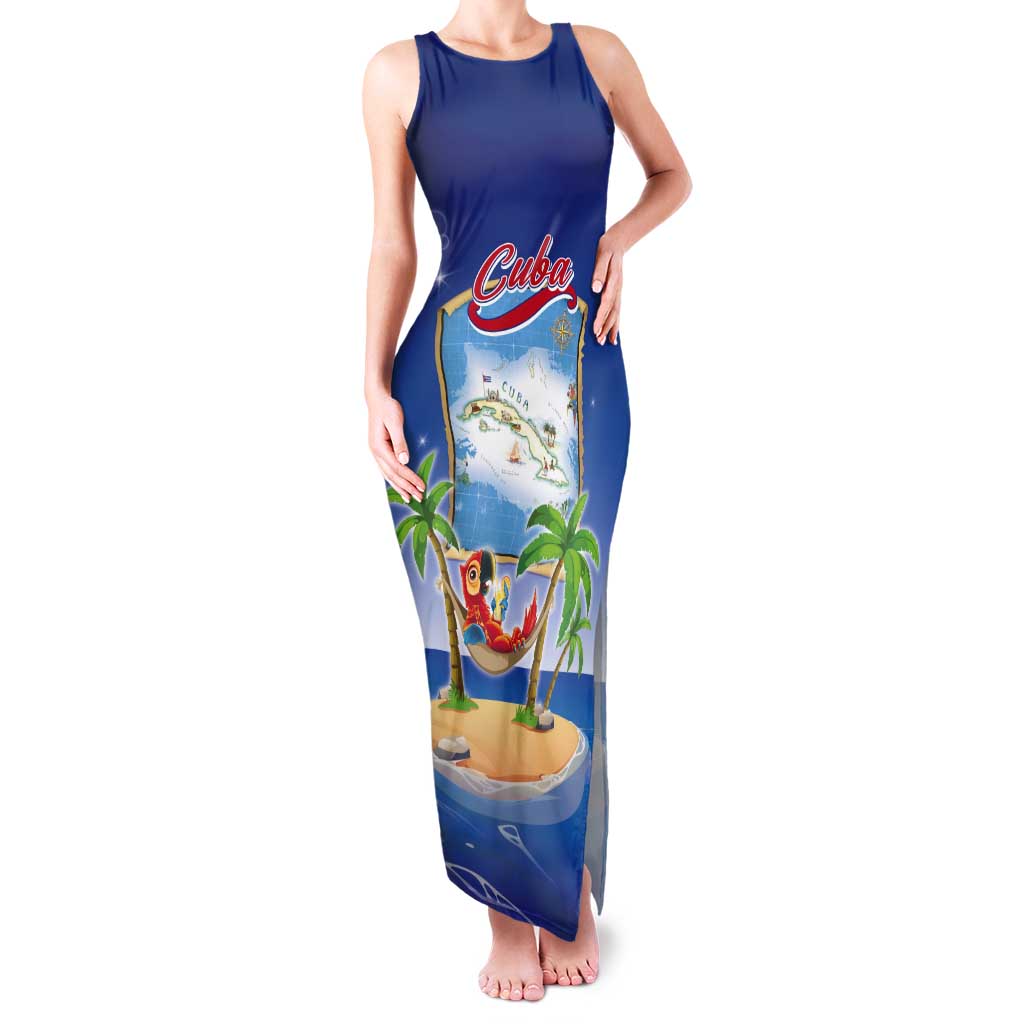 Cuba Tank Maxi Dress Funny Macaw Decorative Map