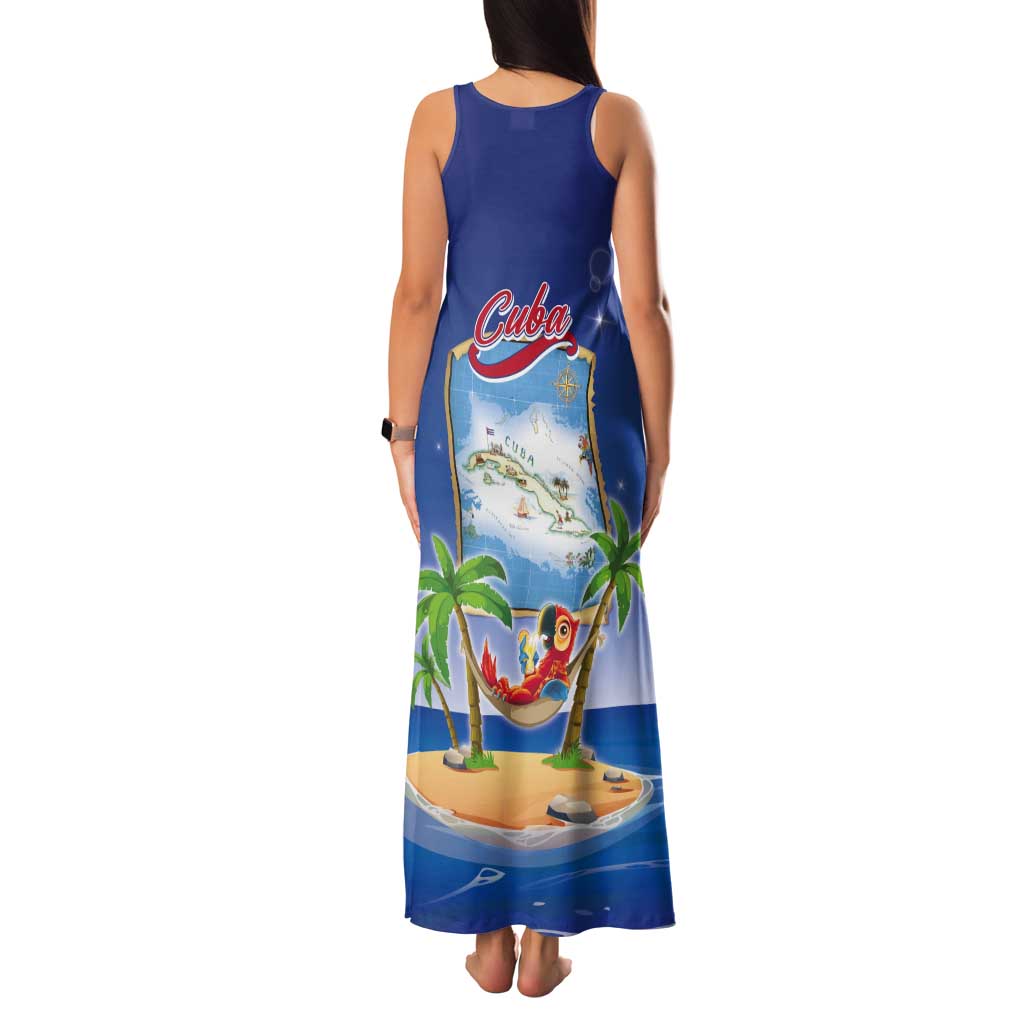 Cuba Tank Maxi Dress Funny Macaw Decorative Map