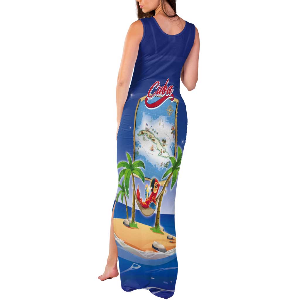 Cuba Tank Maxi Dress Funny Macaw Decorative Map