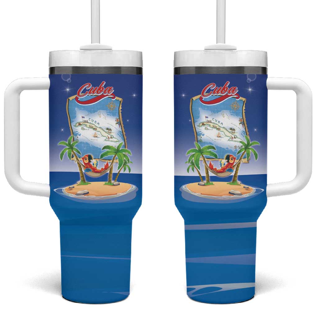 Cuba Tumbler With Handle Funny Macaw Decorative Map