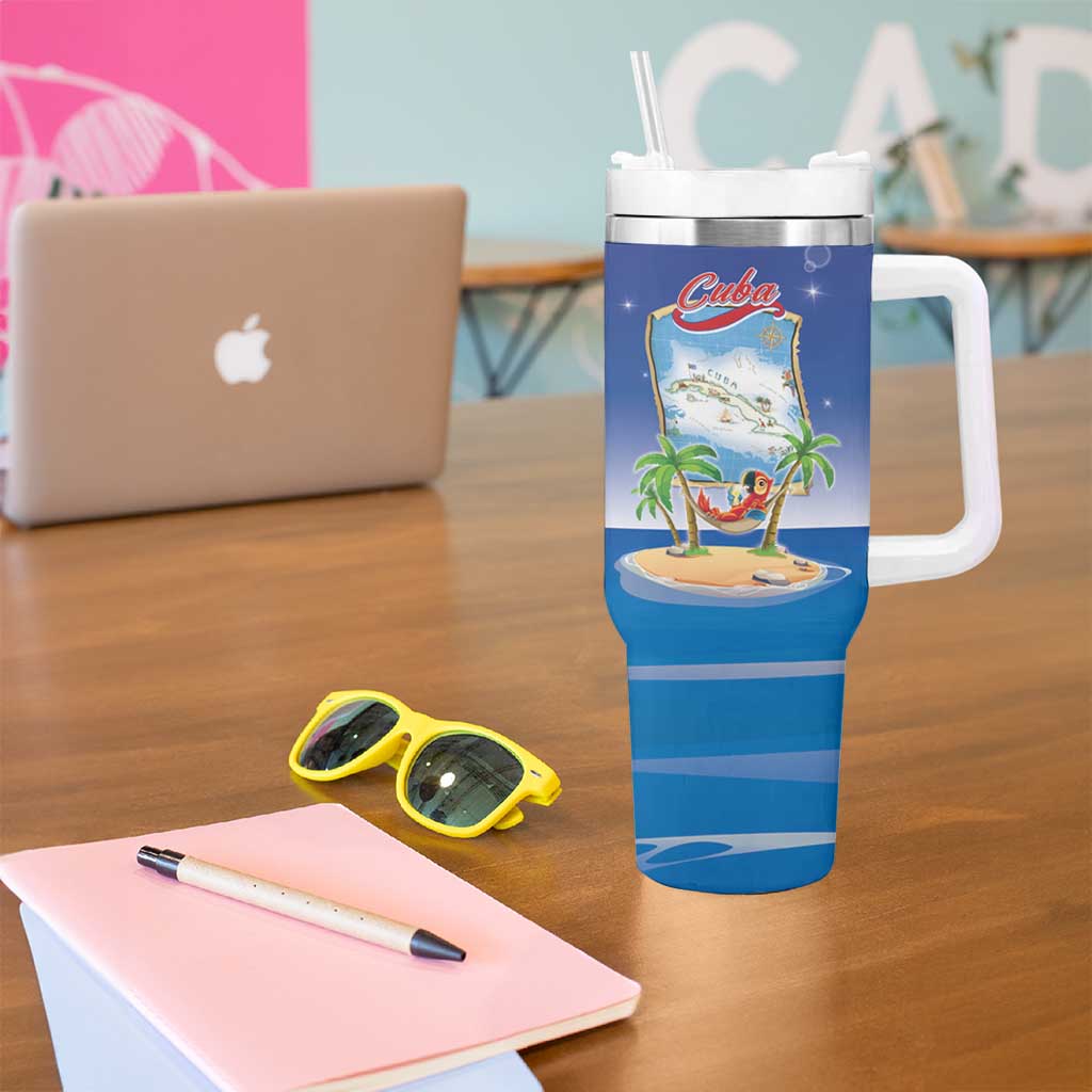 Cuba Tumbler With Handle Funny Macaw Decorative Map