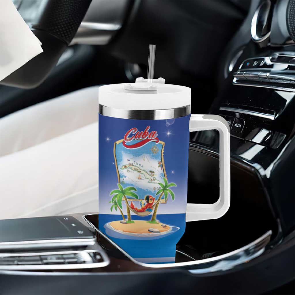 Cuba Tumbler With Handle Funny Macaw Decorative Map