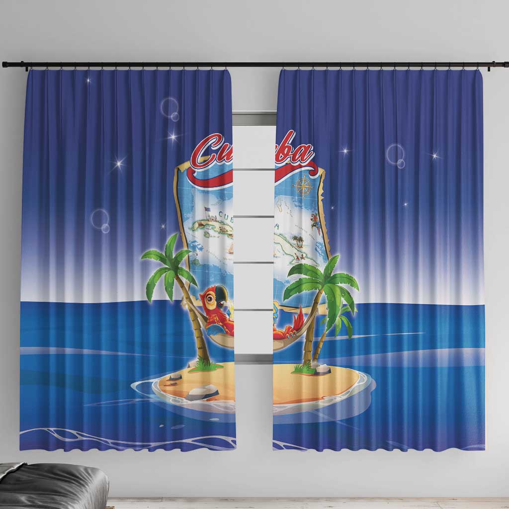 Cuba Window Curtain Funny Macaw Decorative Map