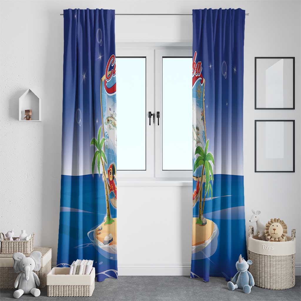 Cuba Window Curtain Funny Macaw Decorative Map