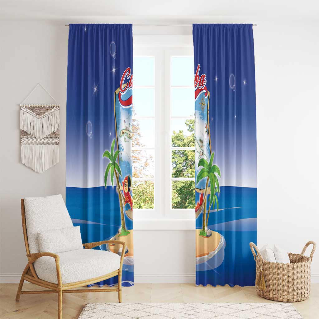 Cuba Window Curtain Funny Macaw Decorative Map