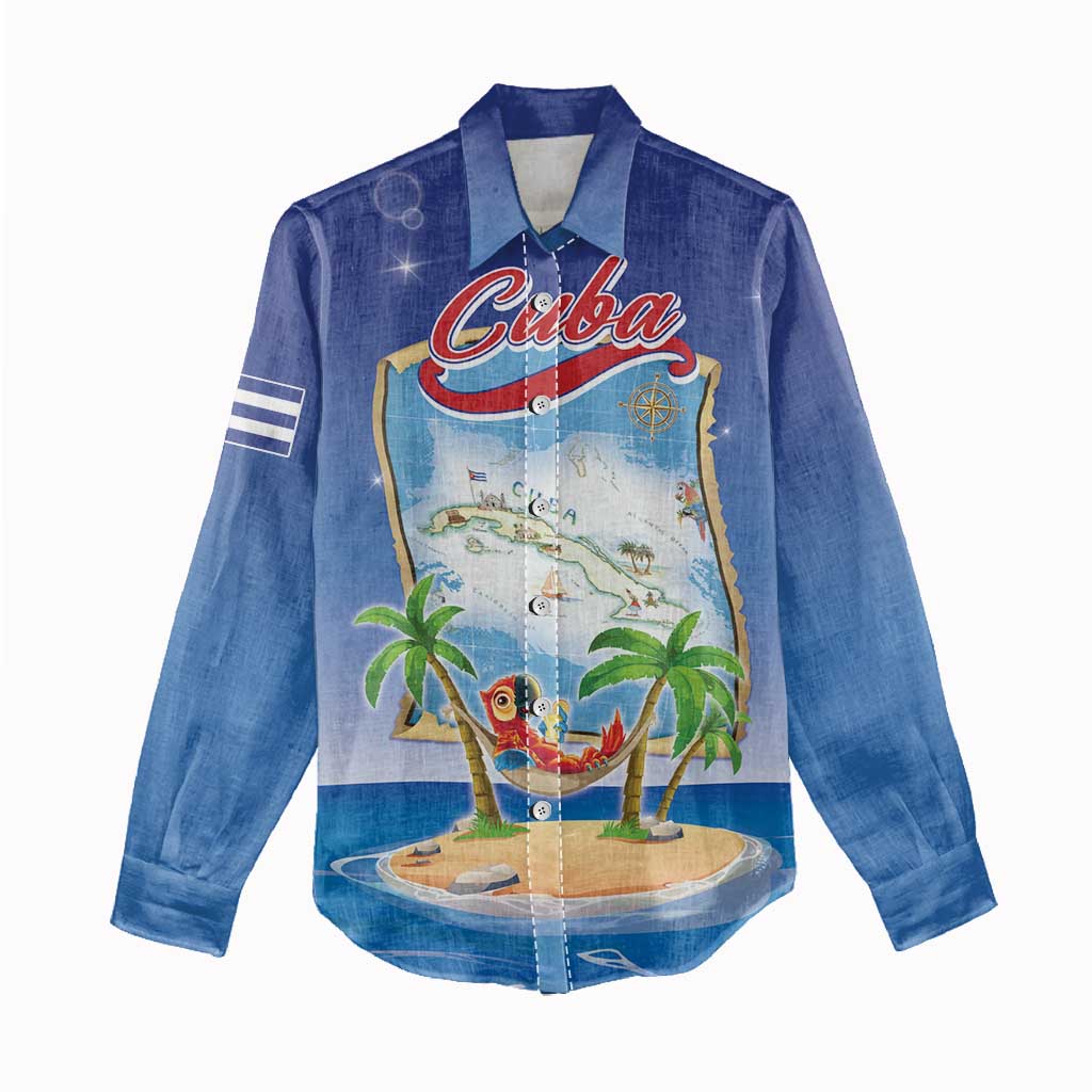 Cuba Women Casual Shirt Funny Macaw Decorative Map