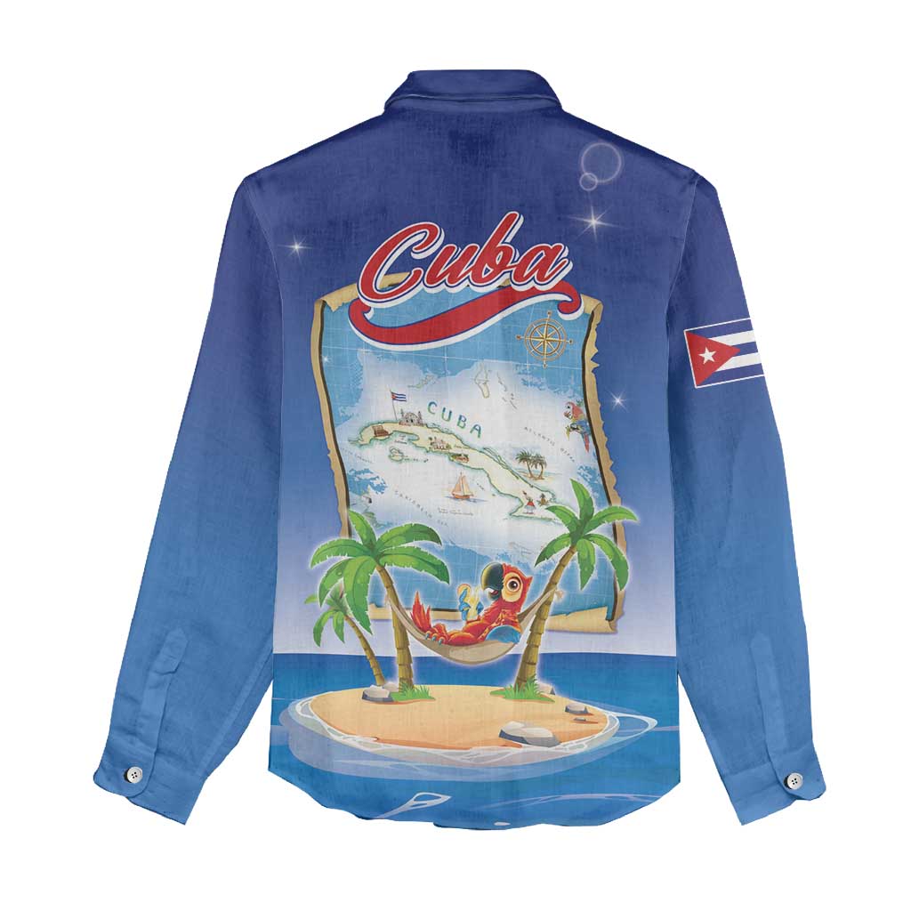 Cuba Women Casual Shirt Funny Macaw Decorative Map