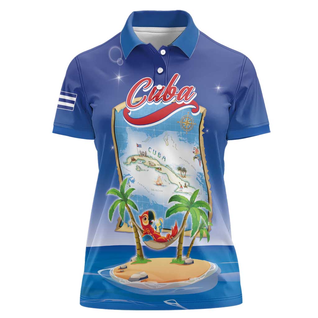 Cuba Women Polo Shirt Funny Macaw Decorative Map