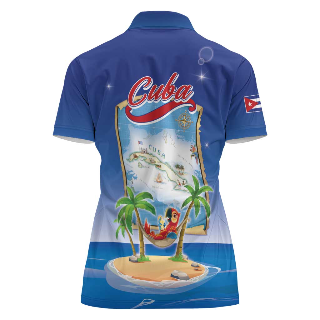 Cuba Women Polo Shirt Funny Macaw Decorative Map