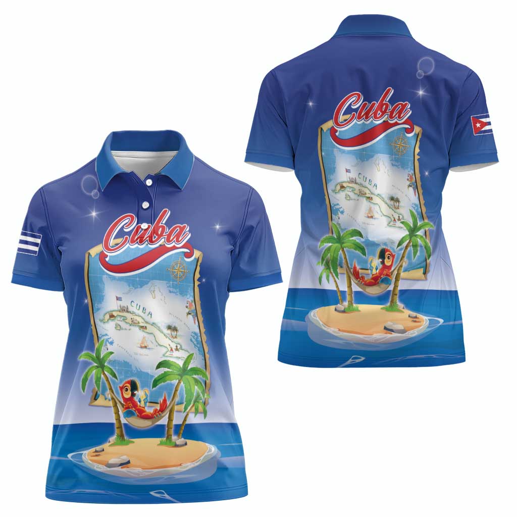 Cuba Women Polo Shirt Funny Macaw Decorative Map