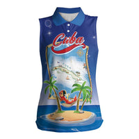 Cuba Women Sleeveless Polo Shirt Funny Macaw Decorative Map