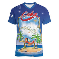 Cuba Women V-Neck T-Shirt Funny Macaw Decorative Map