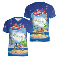 Cuba Women V-Neck T-Shirt Funny Macaw Decorative Map