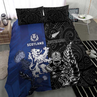 New Zealand And Scotland Rugby Bedding Set Maori Tiki With Thistle Together