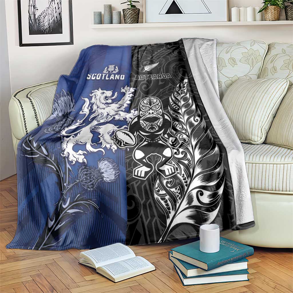 New Zealand And Scotland Rugby Blanket Maori Tiki With Thistle Together