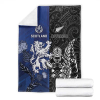 New Zealand And Scotland Rugby Blanket Maori Tiki With Thistle Together