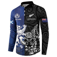 New Zealand And Scotland Rugby Custom Button Sweatshirt Maori Tiki With Thistle Together