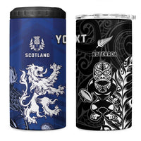 New Zealand And Scotland Rugby Custom 4 in 1 Can Cooler Tumbler Maori Tiki With Thistle Together