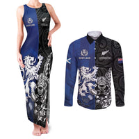 New Zealand And Scotland Rugby Custom Couples Matching Tank Maxi Dress and Long Sleeve Button Shirt Maori Tiki With Thistle Together