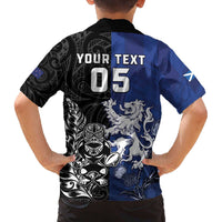 New Zealand And Scotland Rugby Custom Family Matching Off The Shoulder Long Sleeve Dress and Hawaiian Shirt Maori Tiki With Thistle Together