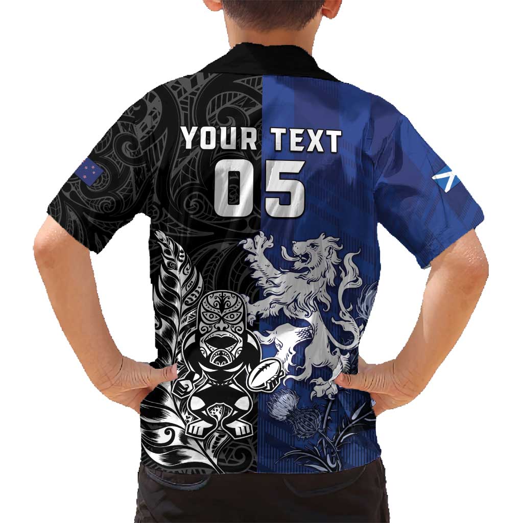 New Zealand And Scotland Rugby Custom Family Matching Off Shoulder Maxi Dress and Hawaiian Shirt Maori Tiki With Thistle Together