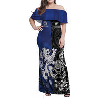 New Zealand And Scotland Rugby Custom Family Matching Off Shoulder Maxi Dress and Hawaiian Shirt Maori Tiki With Thistle Together